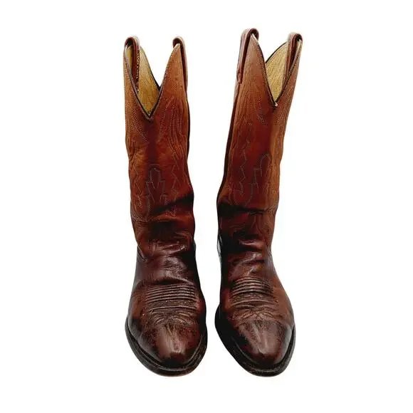 Vintage Dan Post Marlboro Soft Brown Leather Stitch Shaft Stacked Heel Men\'s 10D 90 main image 3